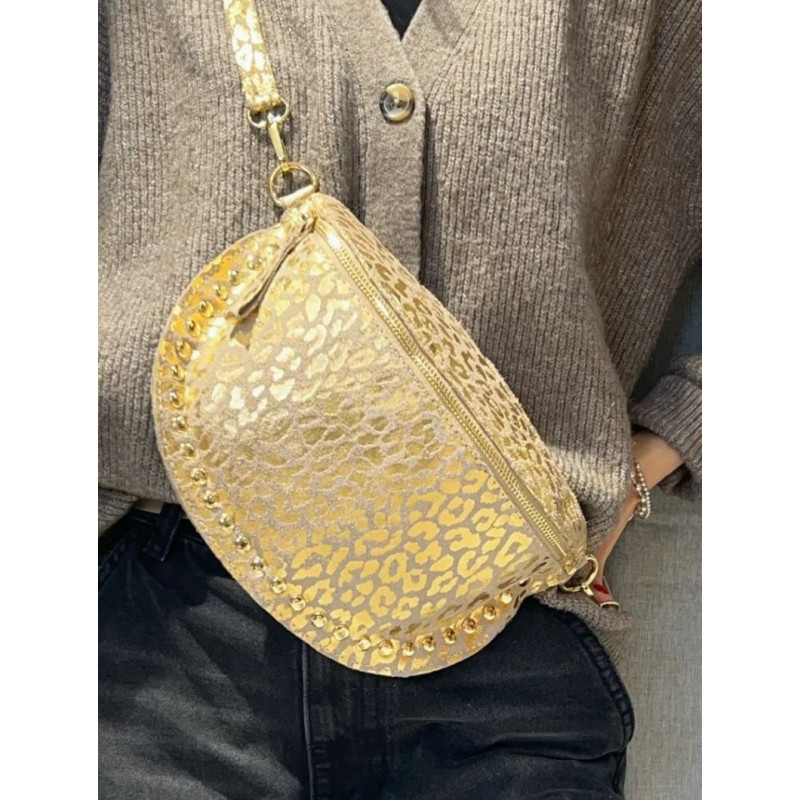 Sac Banane en Cuir Irisé "Motif Animal" Clouté