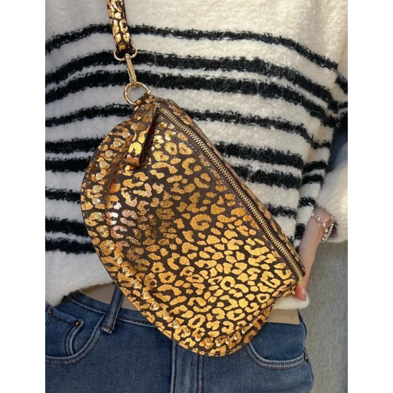 Sac Banane en Cuir Irisé "Motif Animal" Clouté